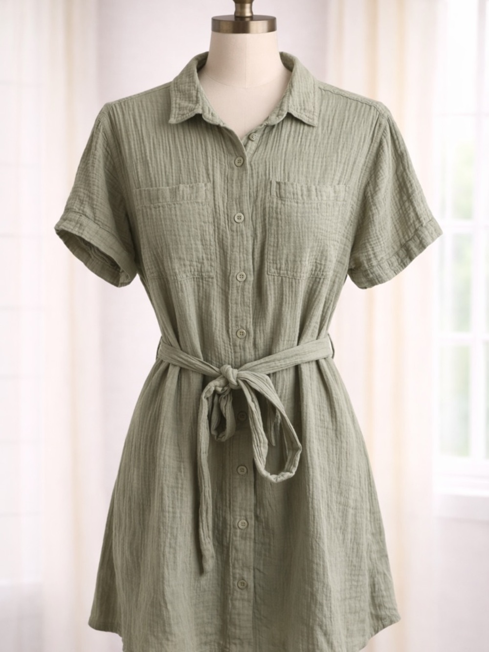 Vintage Weatherproof Olive Green Textured Button Shirt